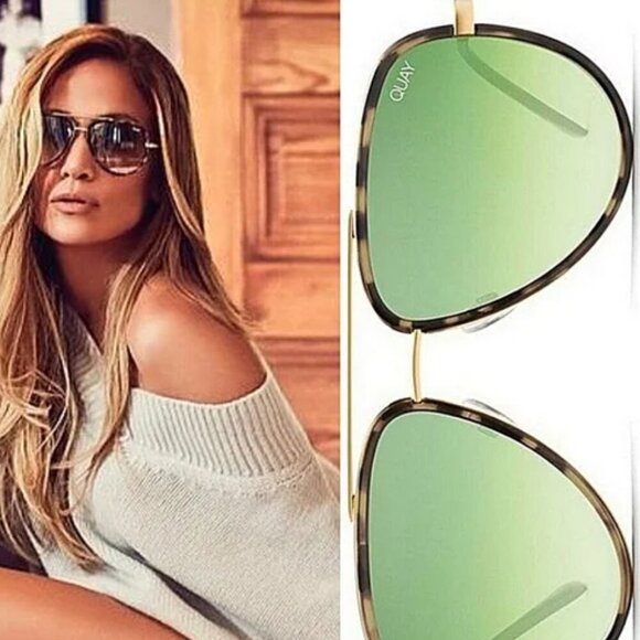 New Quay x JLo Limited Edition All In Mini Frame Green Fade Lens Mini Aviators - Picture 1 of 6